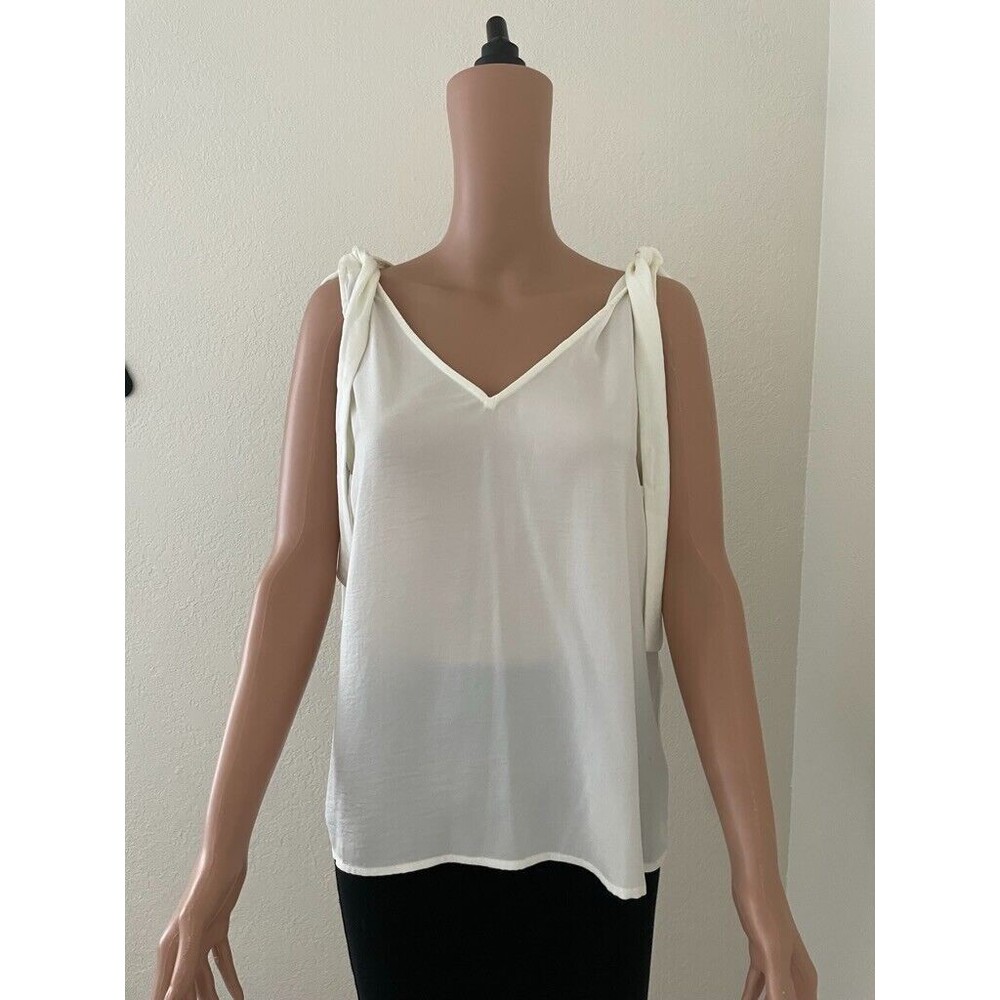 Banana Republic Top Women Medium Ivory Sleeveless V-Neck Tie Shoulder NWT